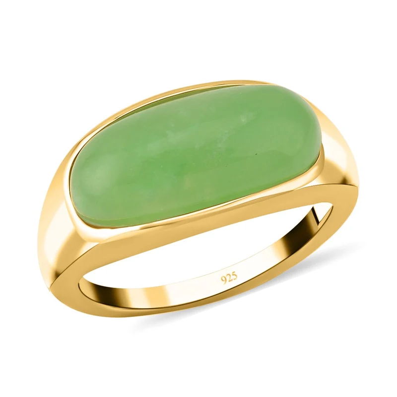 Grüner Jade Ring 925 Silber Gelbgold Vermeil 8, ca. 7.47 ct