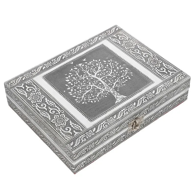 Handgefertigte Ringschatulle aus Aluminium, 23x18x5 cm, Lebensbaum