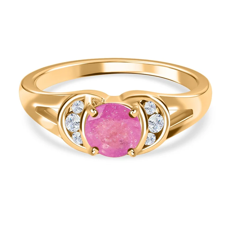 Ilakaka rosa Saphir (Fissure gefüllt), weißer Zirkon Ring, 925 Silber vergoldet ca. 1.16 ct