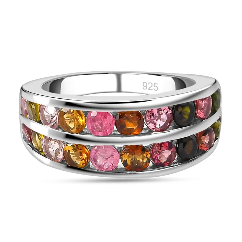 Natürlicher mehrfarbiger Turmalin Ring, 925 Silber platiniert ca. 1.80 ct