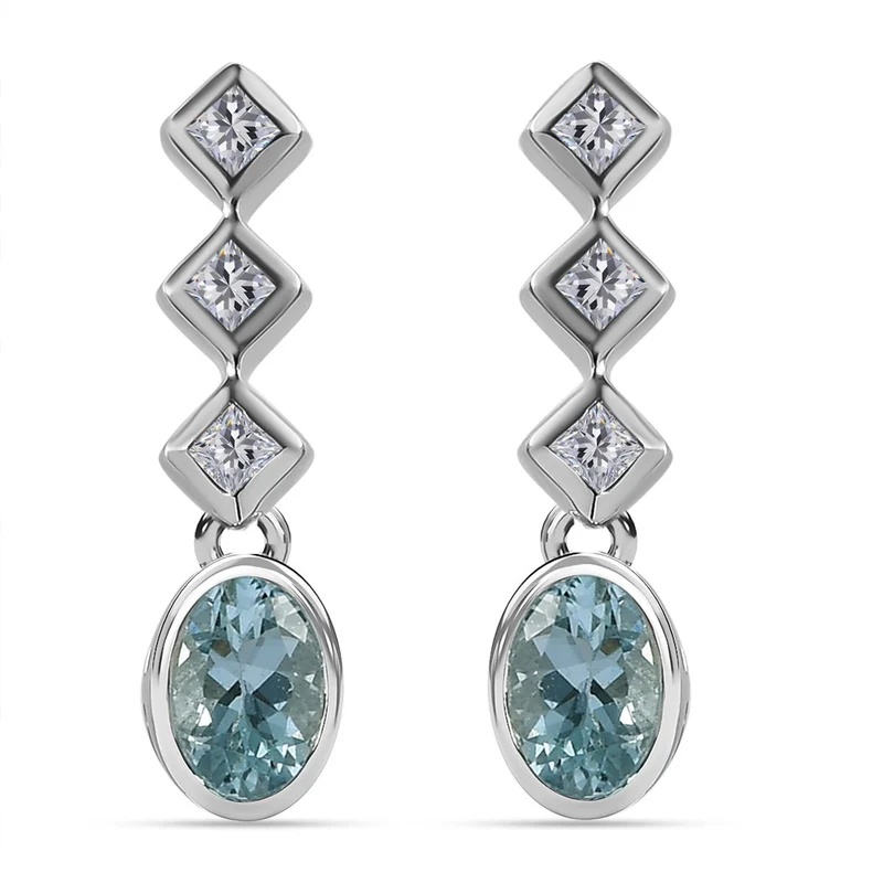 Espirito Santo Aquamarin und weiße Zirkon Ohrringe, 925 Silber platiniert ca. 1.09 ct