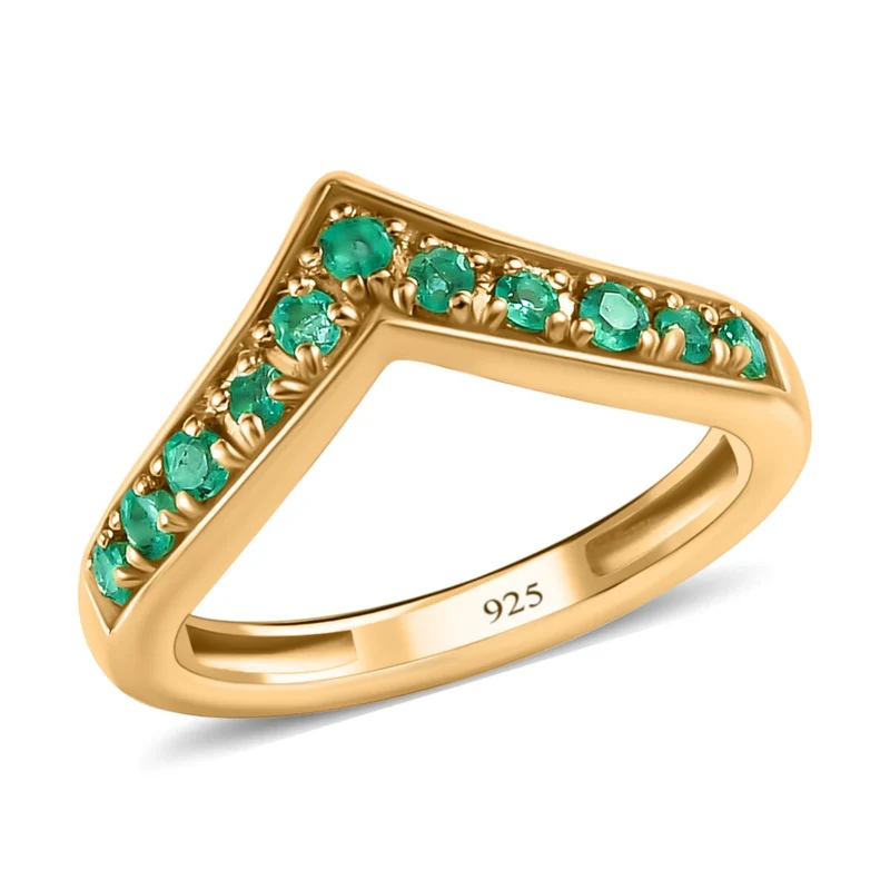 Kagem Sambischer Smaragd Ring, 925 Silber vergoldet ca. 0.40 ct