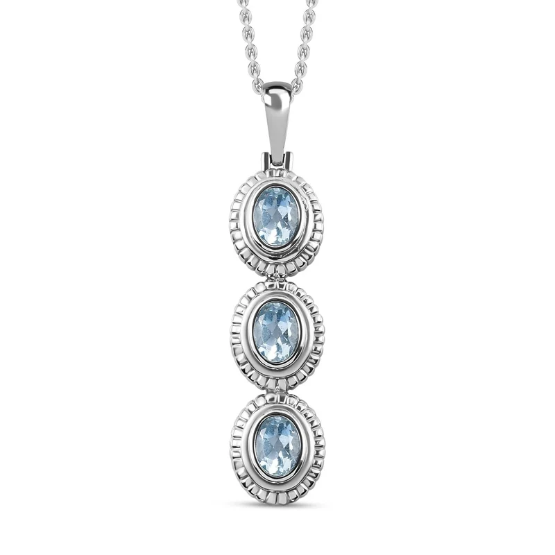 Himmelblauer Topas Anhänger mit Kette, Edelstahl ca. 2.25 ct