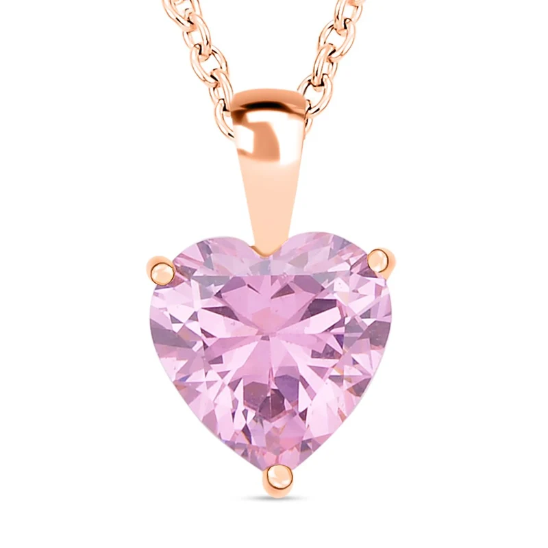Rosa Zirkonia Herz Anhänger mit Kette,, 925 Silber und Edelstahl, ca., rosévergoldet 5.65 ct
