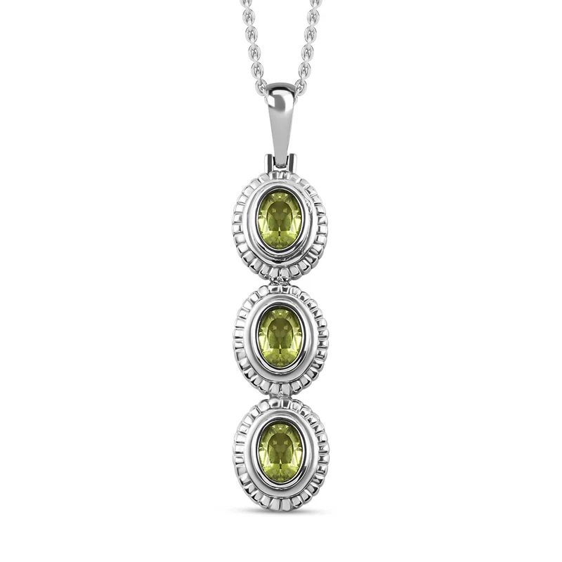 Natürlicher Peridot Anhänger mit Kette, Edelstahl, ca. 2.25 ct