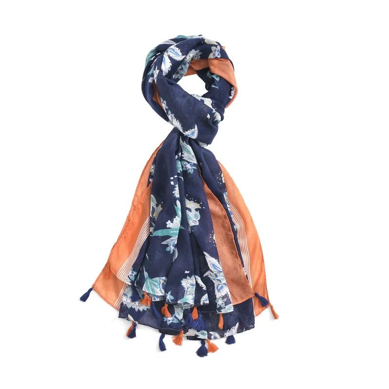 Weicher, leichter Schal mit Quasten, 180x80cm, Marineblau