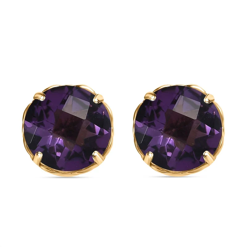Afrikanischer Amethyst Ohrringe, 925 Silber Gelbgold Vermeil, ca. 3.69 ct