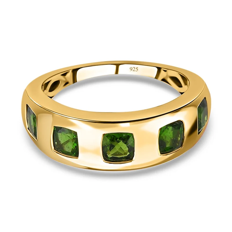 Natürlicher Chromdiopsid Ring, 925 Silber Gelbgold Vermeil ca. 1.69 ct