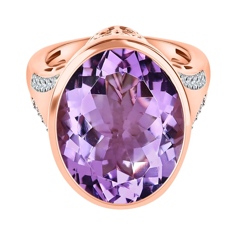 Rose de France Amethyst, weißer Zirkon Ring, 925 Silber rosévergoldet ca. 16.94 ct