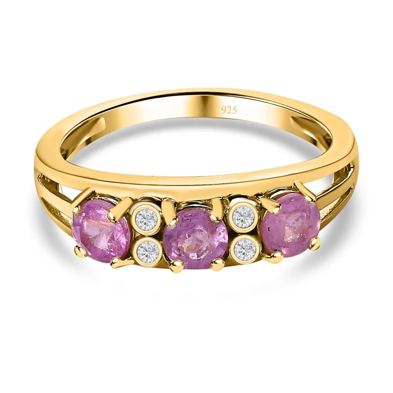 Ilakaka Rosa Saphir (Fissure gefüllt), weißer Zirkon Ring, 925 Silber vergoldet ca. 1.15 ct