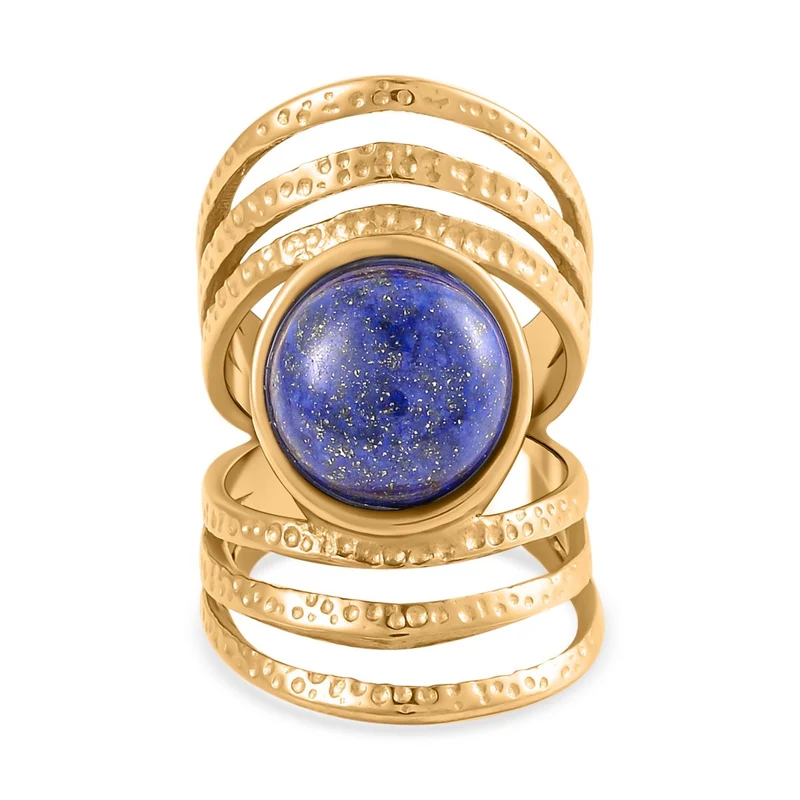 Lapislazuli Ring Reiner Edelstahl, vergoldet, ca. 5.00 ct