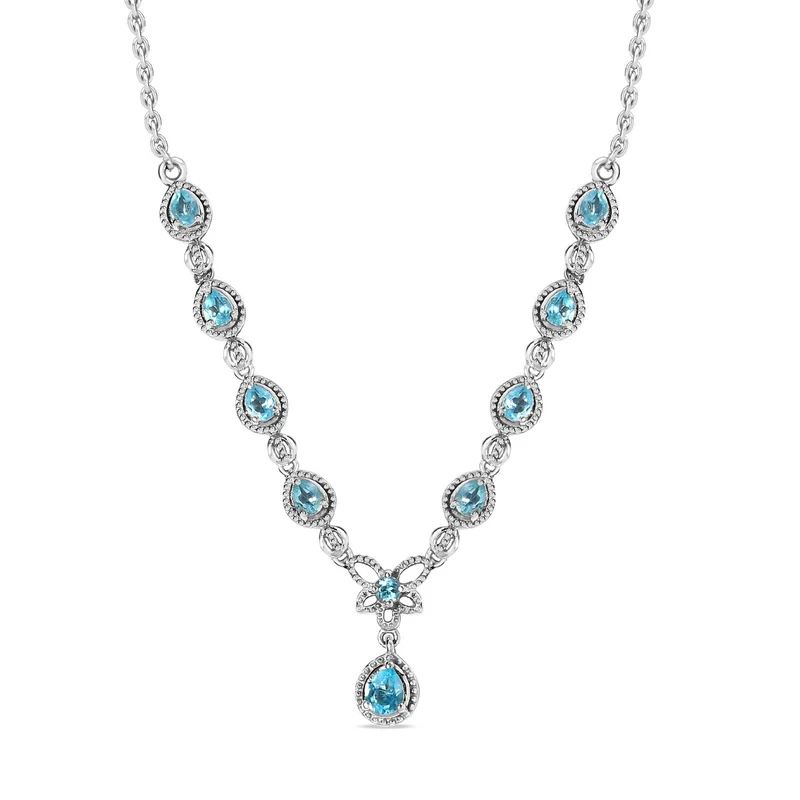 Paraiba-Apatit Halskette ca. 45 cm 925 Silber platiniert ca. 1.70 ct