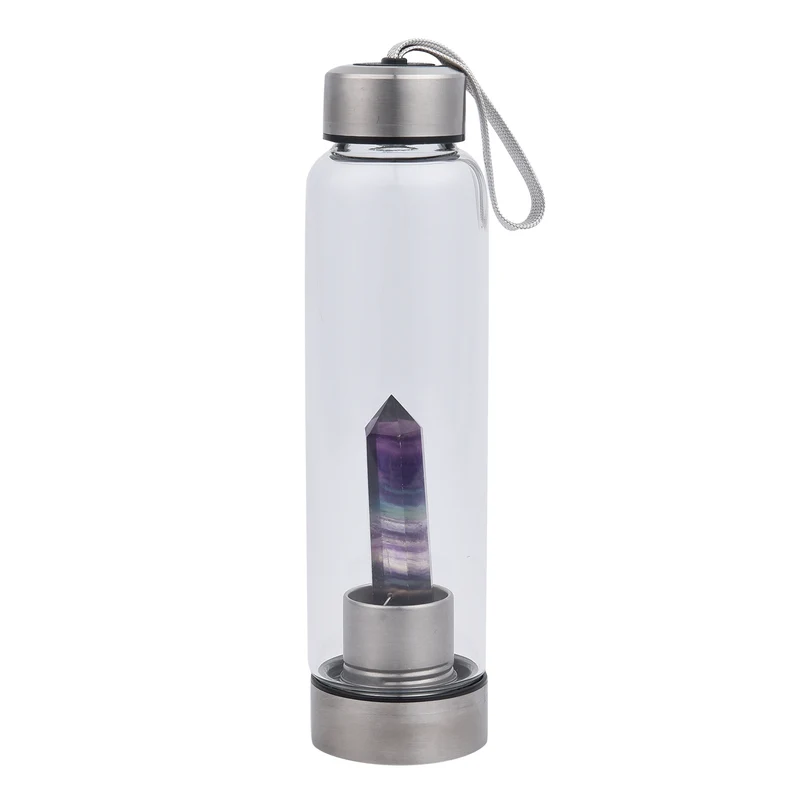 Glas Wasserflasche mit regenbogen Flourit Edelstein 600ml