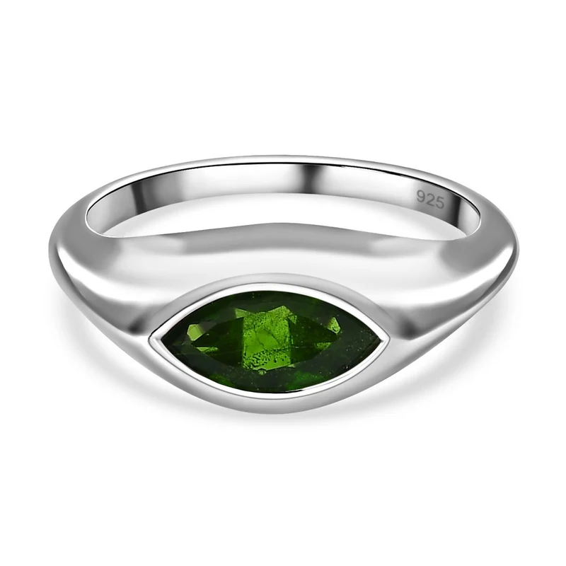 Natürlicher Chromdiopsid Ring, 925 Silber platiniert ca. 1.03 ct