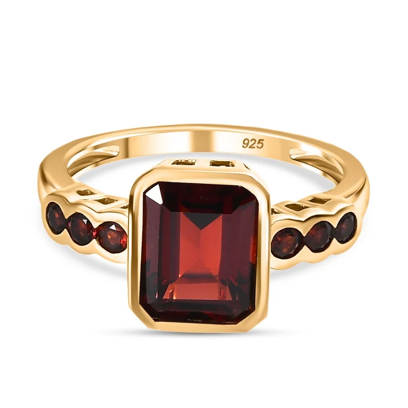 Natürlicher Mosambik Granat Ring, 925 Silber vergoldet ca. 3.08 ct