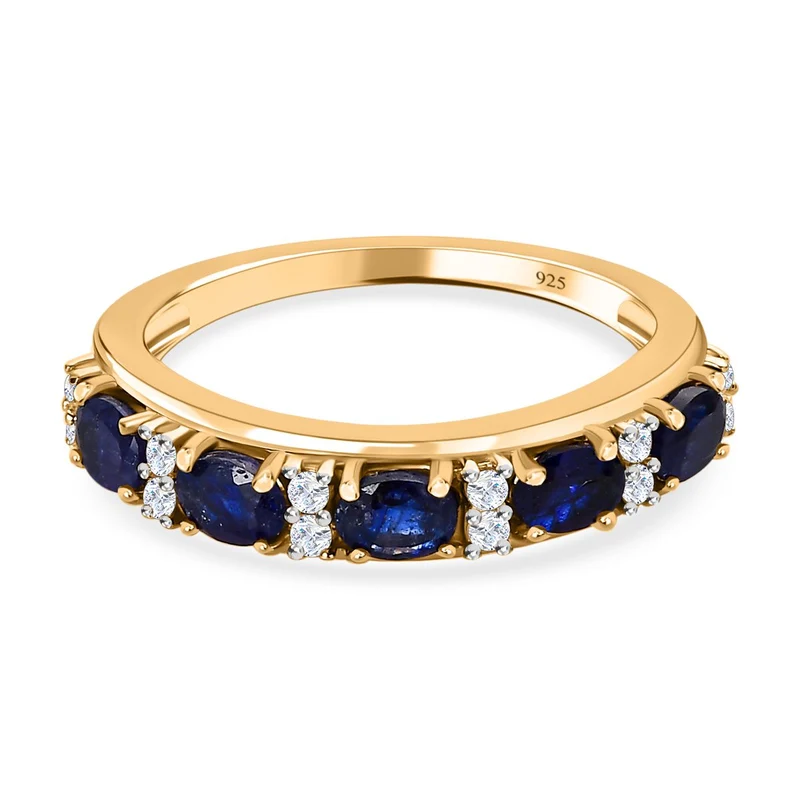 Masoala Saphir (Fissure gefüllt), Weißer Zirkon Ring 925 Silber vergoldet ca. 1.47 ct