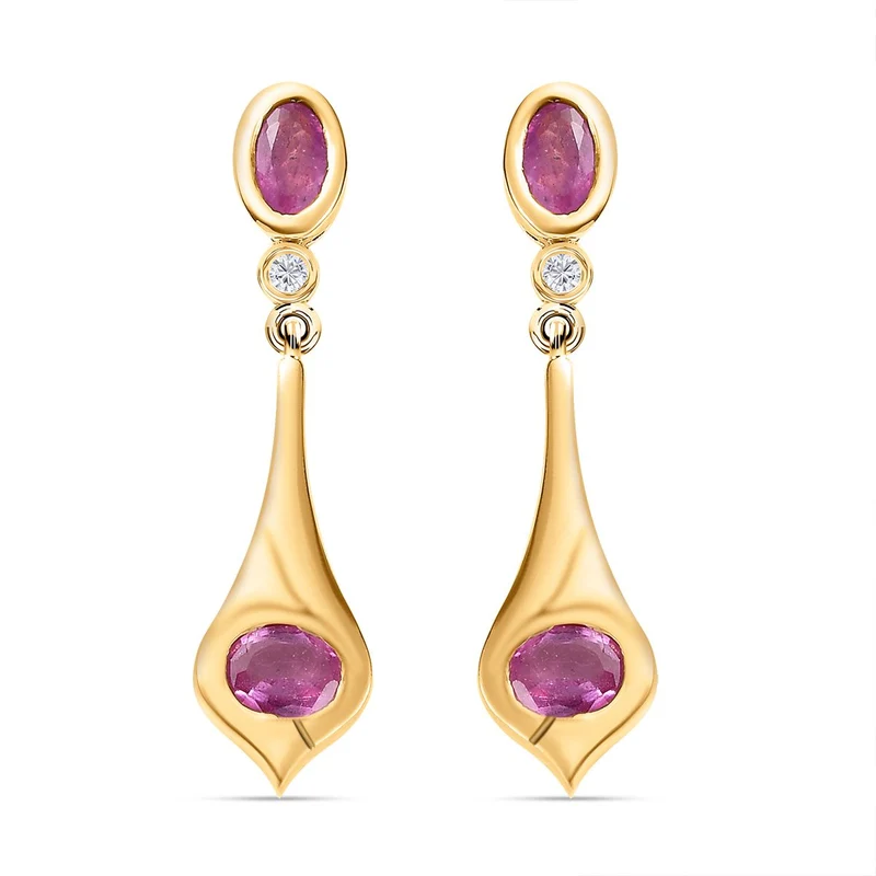 Ilakaka Rosa Saphir (Fissure gefüllt) Ohrringe 925 Silber vergoldet ca. 1.71 ct