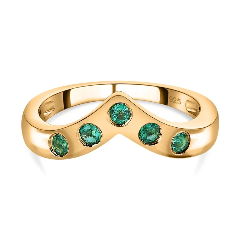 Kolumbianischer Smaragd Ring, 925 Silber Gelbgold Vermeil ca. 0.31 ct