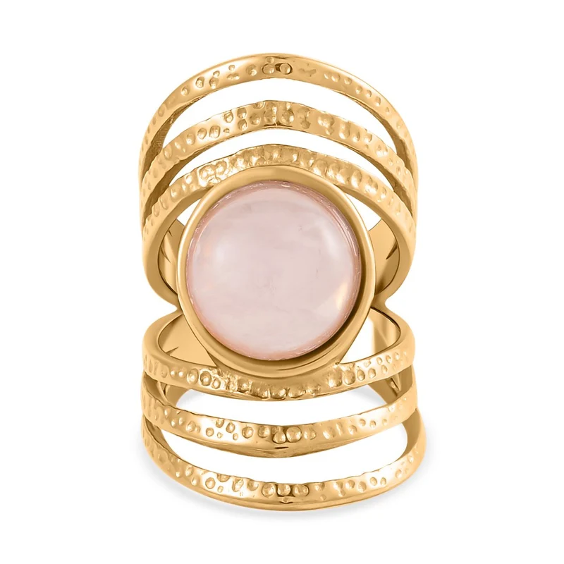 Rosa Quarz Ring 316L Edelstahl, vergoldet, ca. 5.00 ct
