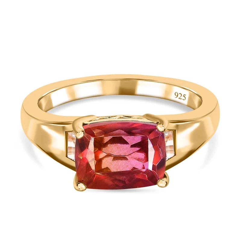 Sunset Triplette Quarz, weißer Topas Ring, 925 Silber vergoldet ca. 2.54 ct