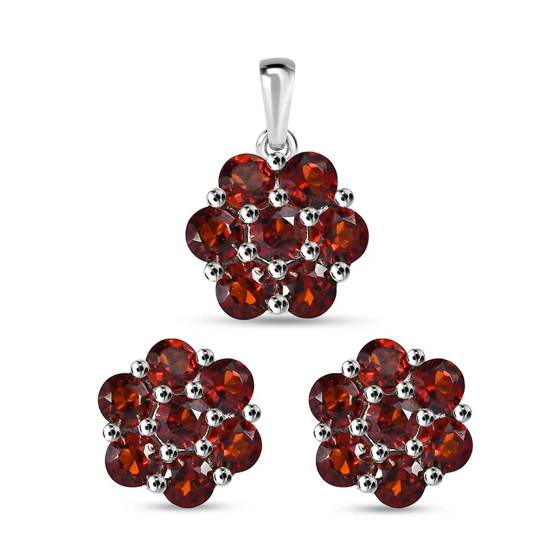 2er Set - Natürlicher Mosambik Granat Anhänger und Ohrringe, 925 Silber platiniert ca. 2.94 ct