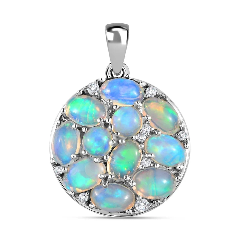 Natürlicher, äthiopischer Welo Opal Anhänger, 925 Silber platiniert ca. 3.43 ct