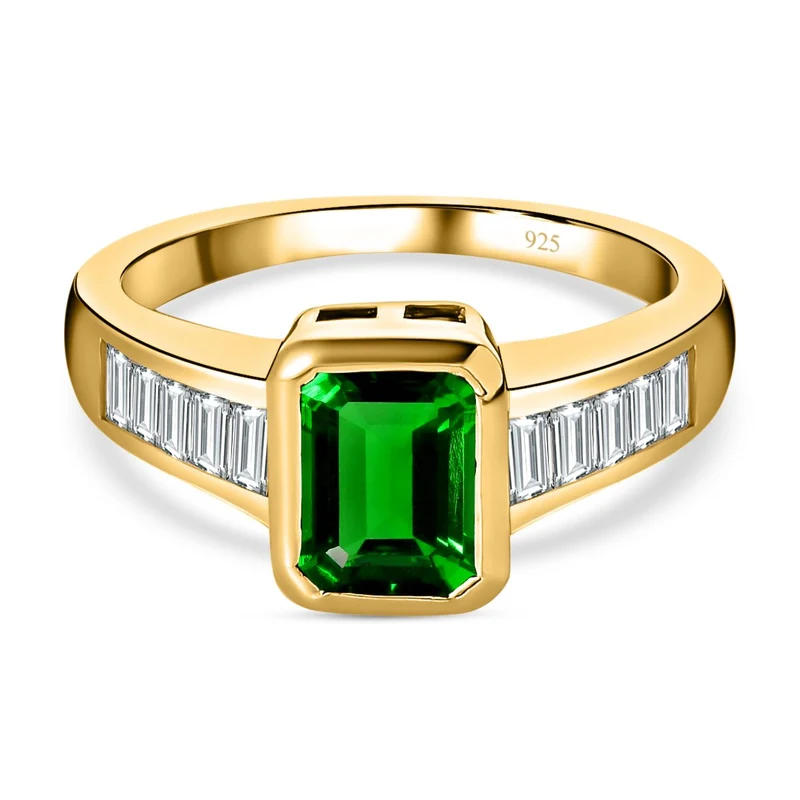 Natürlicher Chromdiopsid, weißer Zirkon Ring, 925 Silber vergoldet ca. 2.52 ct