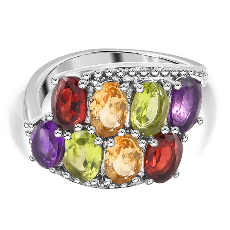 Mehrfarbiger Edelsteine Ring, Edelstahl ca. 2.47 ct