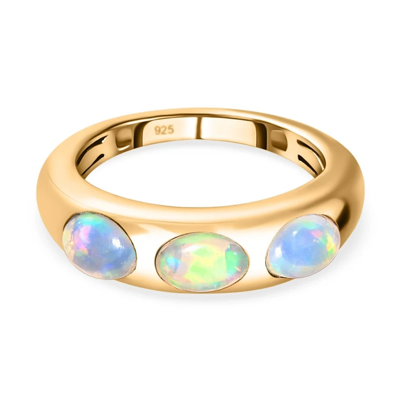 Natürlicher, äthiopischer Welo Opal Ring, 925 Silber Gelbgold Vermeil ca. 0.94 ct