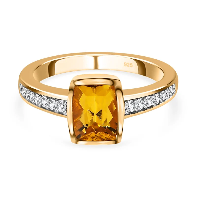 AA Premium Brasilianischer Heliodor, weißer Zirkon Ring, 925 Silber Gelbgold Vermeil, ca. 1.54 ct