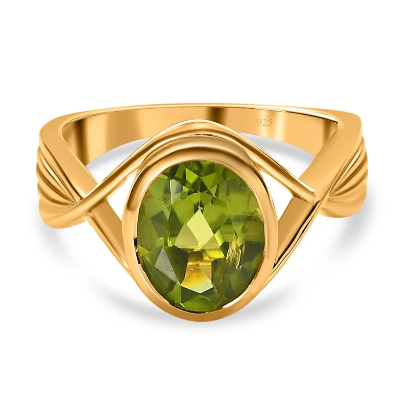 Natürlicher Peridot Ring, 925 Silber vergoldet, , ca. 2.50 ct