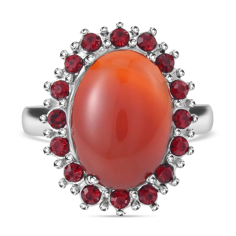 Gefärbter roter Achat, Roter Kristall Ring, 316L Edelstahl, , ca. 5.00 ct