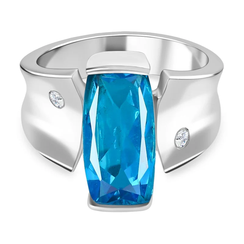 Karibik Quarz, Weißer Zirkon Ring Edelstahl ca. 6.09 ct