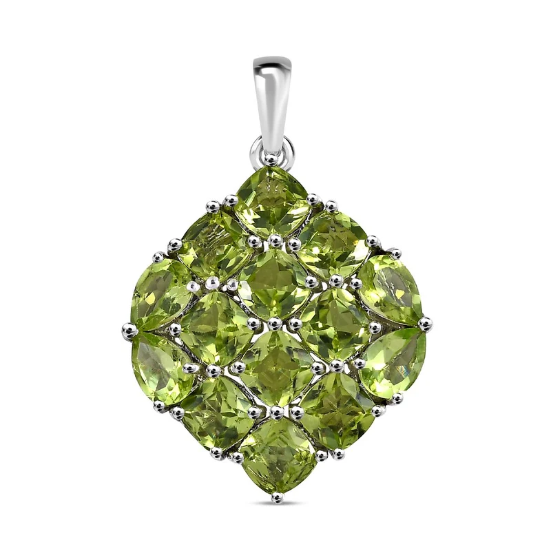 Natürlicher Peridot Anhänger, 925 Silber platiniert ca. 7.87 ct