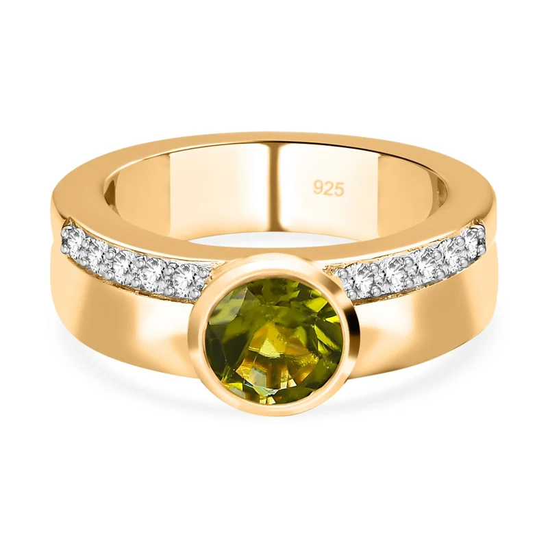 Natürlicher Peridot, weißer Zirkon Ring, 925 Silber vergoldet, ca. 1.73 ct