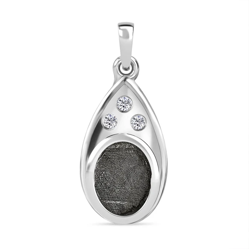 Meteorit, Weißer Zirkon Anhänger 925 Silber platiniert ca. 4.54 ct