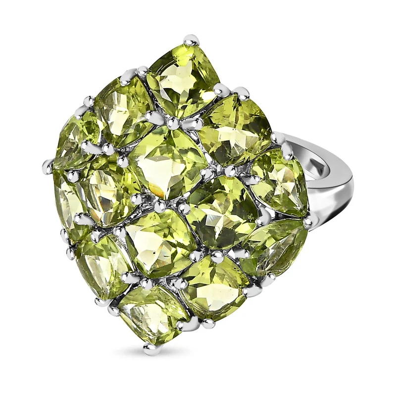 Natürlicher Peridot Ring, 925 Silber platiniert, ca. 7.61 ct