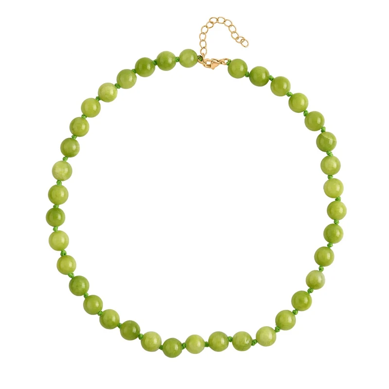 Grüner Quarzit Halskette ca. 45 cm Reiner Edelstahl IP-Gelbbeschichtung ca. 296.00 ct