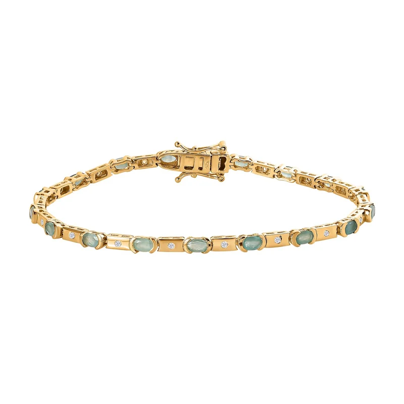 Grandidierit, weißer Zirkon Armband, ca. 19 cm, 925 Silber vergoldet ca. 3.73 ct