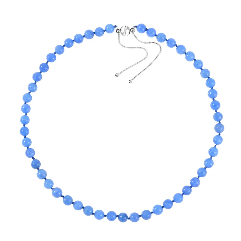 Blaue Jade Halskette ca. 45 cm 925 Silber rhodiniert ca. 213.95 ct
