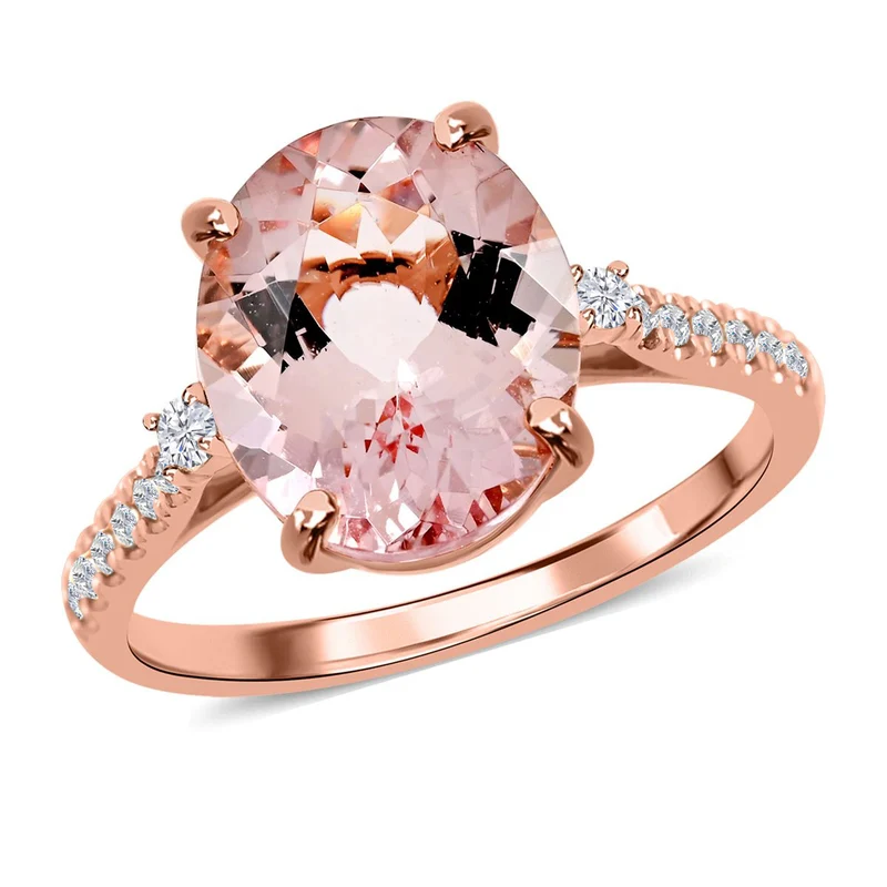 AAA Rosa Morganit, Weißer Diamant, Ringe 585 Gold ca. 4.10 ct