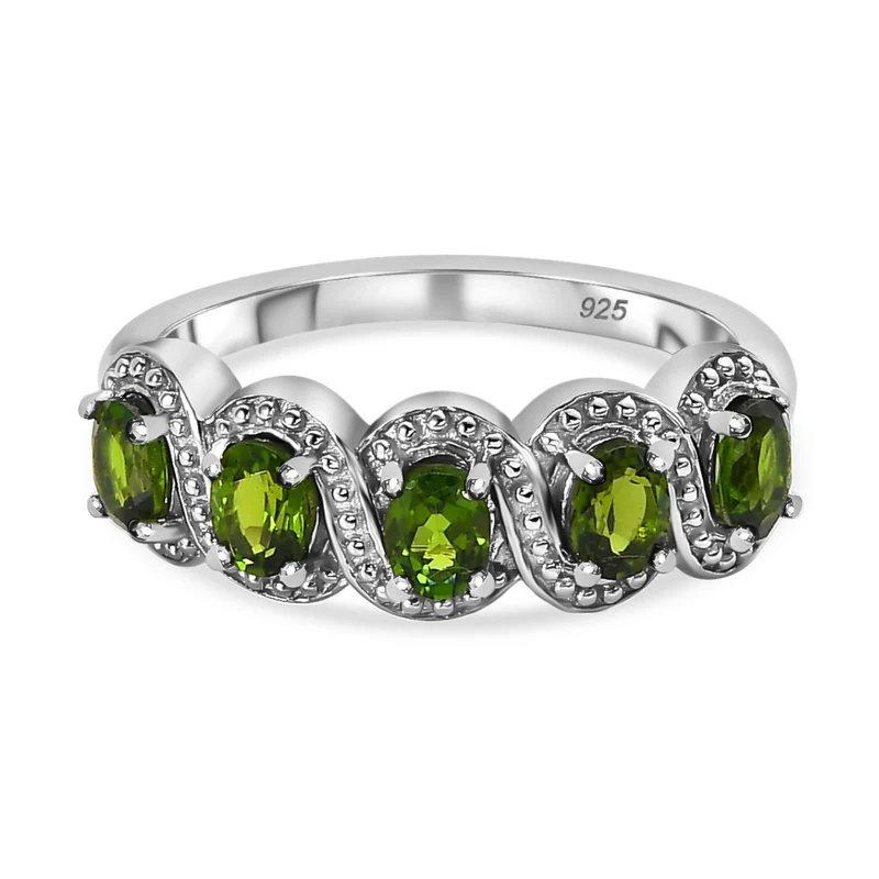 Natürlicher Chromdiopsid Ring, 925 Silber platiniert, ca. 1.00 ct
