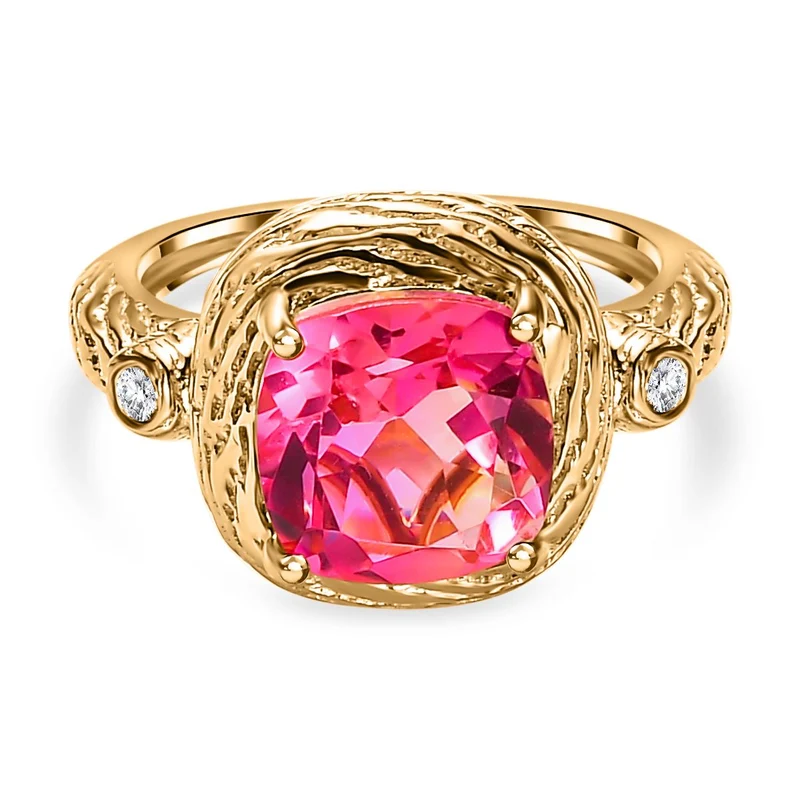 Sunset Quarz Triplette, Weißer Zirkon Ring,, 925 Silber Gelbgold Vermeil, , ca. 3.57 ct