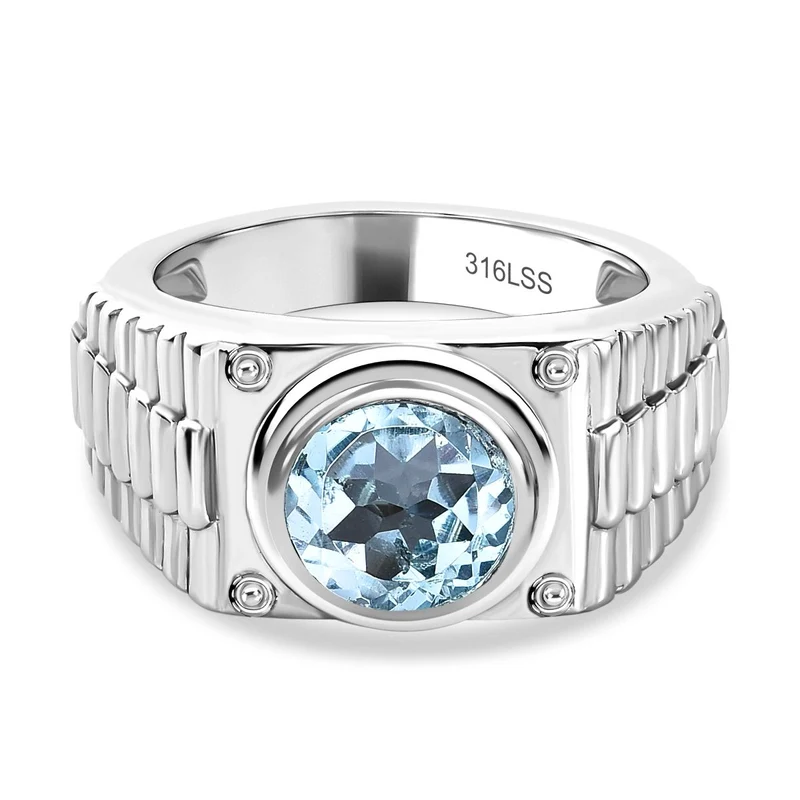 Himmelblauer Topas Ring Edelstahl ca. 2.23 ct