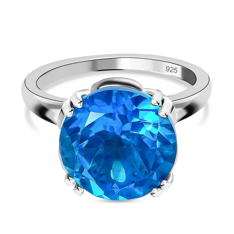 Karibik Quarz, weißer Zirkon Ring, 925 Silber platiniert, ca. 7.09 ct