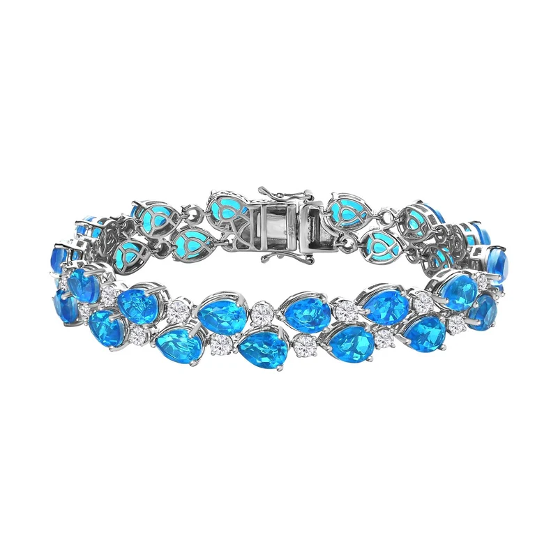 Karibik Quarz, weißer Zirkon Armband, ca. 20 cm, 925 Silber platiniert, ca. 43.67 ct