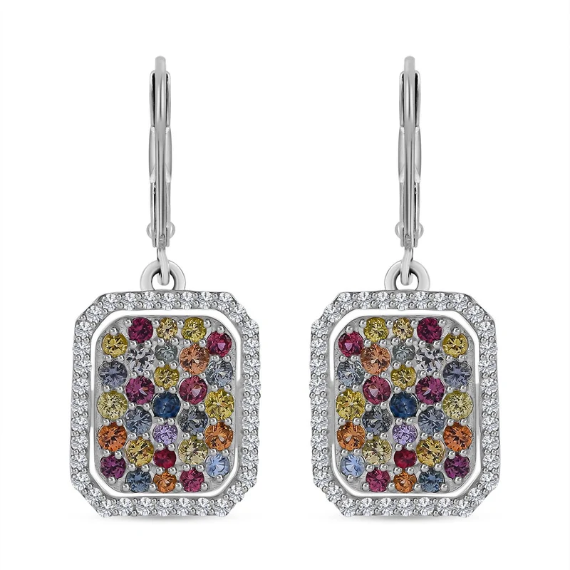 AA Mehrfarbige Saphir Ohrringe, 925 Silber platiniert ca. 3.14 ct