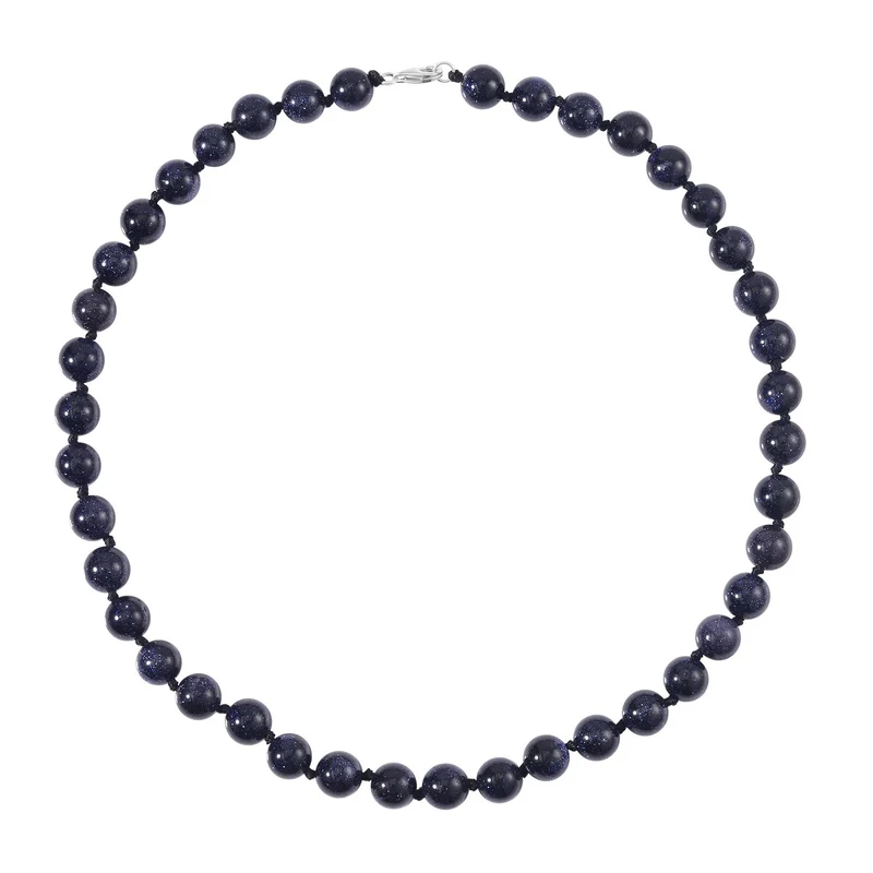 Blauer Sandstein Halskette, (9-11mm), ca. 50 cm, 925 Silber, ca. 276.50 ct
