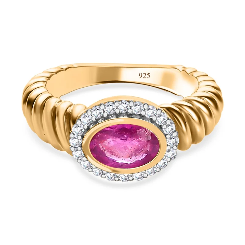 Ilakaka Rosa Saphir (Fissure gefüllt), weißer Zirkon Ring, 925 Silber vergoldet ca. 1.25 ct