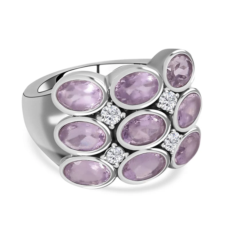 Rose De France Amethyst, weißer Zirkon Ring, Edelstahl , ca. 4.48 ct